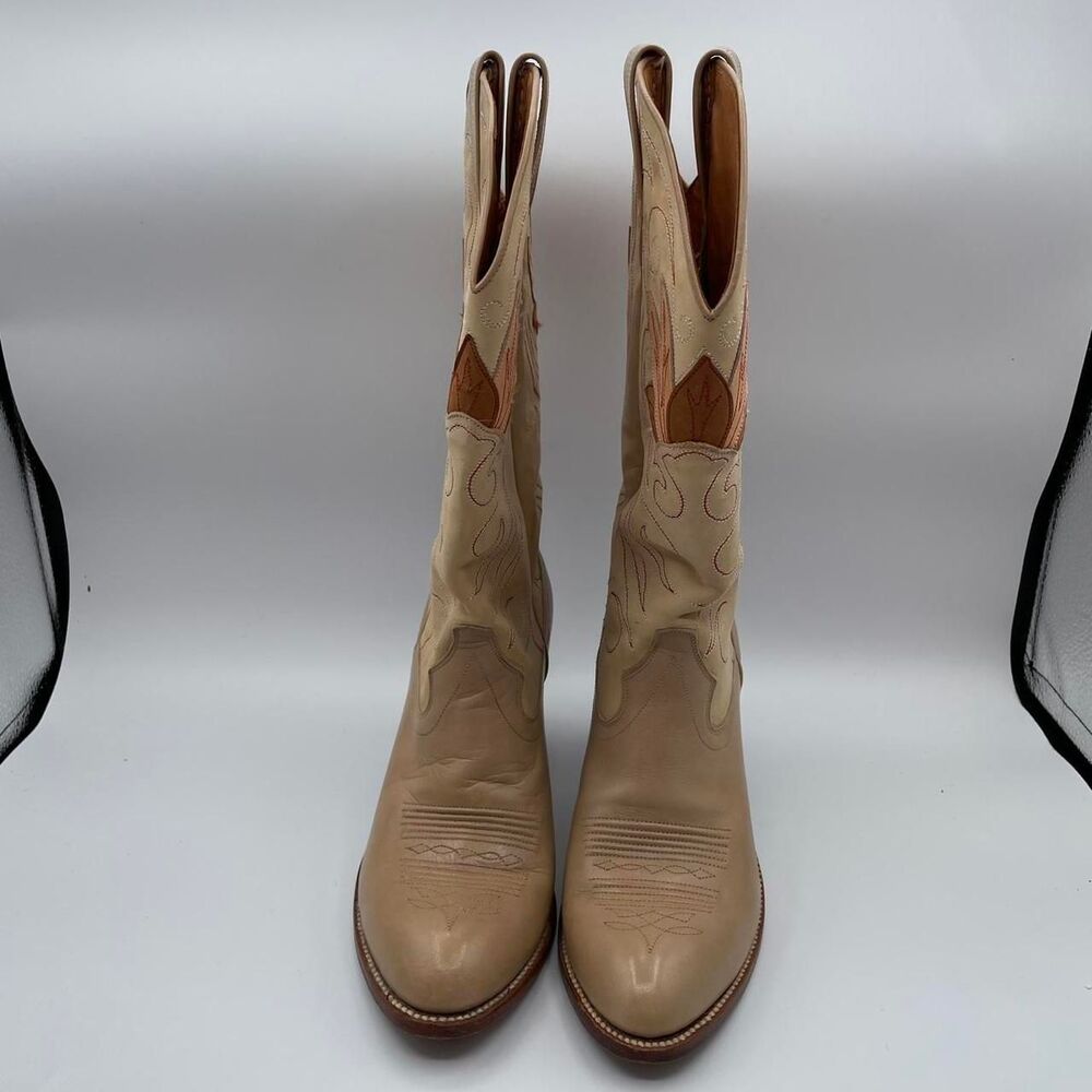 Dan Post Women's 7M Tan Heeled Cowboy Boots Vintage Cowgirl Boho Western Indie - Picture 2 of 8